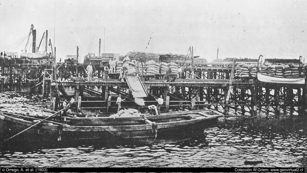 Puerto de Iquique con salitre, Chile
