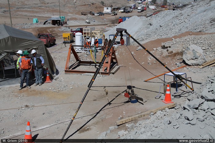 Drilling in contact with the trapped miners, supplying them with vital goods, Atacama Region - Chile.