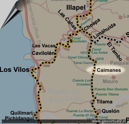 Mapa de Caimanes - ferrocarril longitudinal