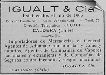 Igualt anuncio en Caldera de 1910, Chile