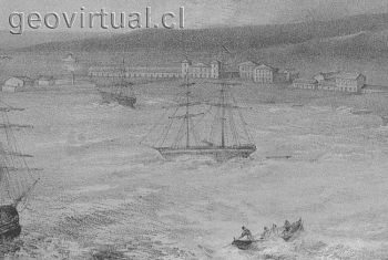 Historische Darstellung vom hafen von Caldera, Atacama - Chile - R.A. Philippi