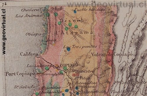 Carta geol�gica de Atacama (Chile) de Gay y Domeyko - publicada en Simonin (1867)