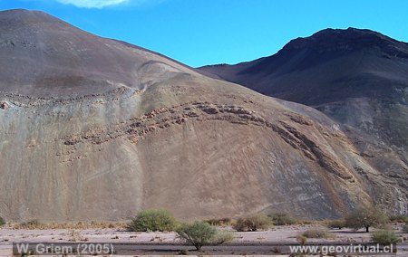 Pliegue en calizas del sector El Escorial en Atacama, Chile