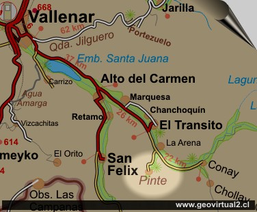 Karte - Lage von Pinte in der Atacama Region, Chile