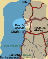 carta de la ubiccaci�n del parque nacional de Pan de Azucar / Atacama, Chile