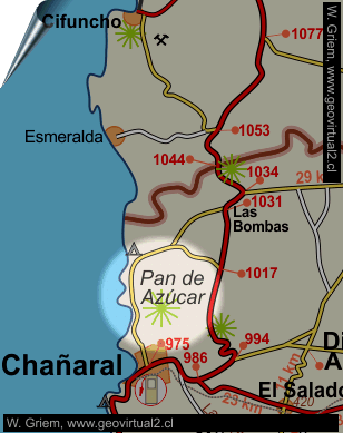 Mapa Pan de Azucar, Región de Atacama, Chile