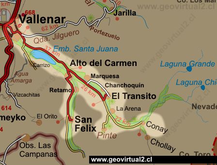Strassenkarte vom oberem Huasco Tal in der Atacama Region von Chile
