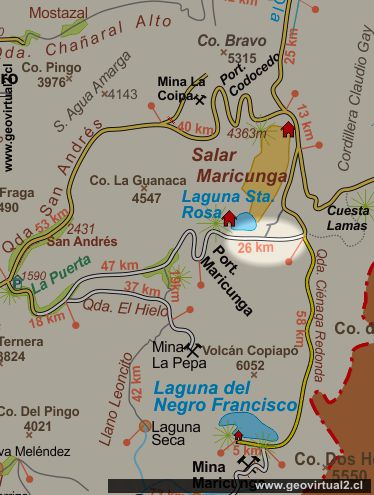 Karte des Marikunga-Bereiches in der Atacama Wüste, Chile