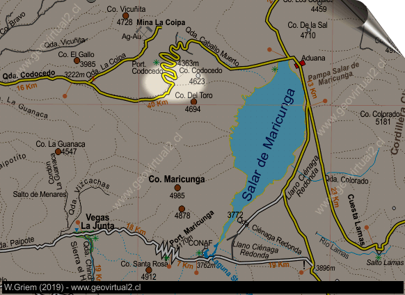 Karte des Bereichs Codocedo in der Atacama Wüste, Chile
