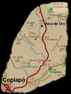 Karte von der Strecke Copiapo - Chanaral Alto - La Finca