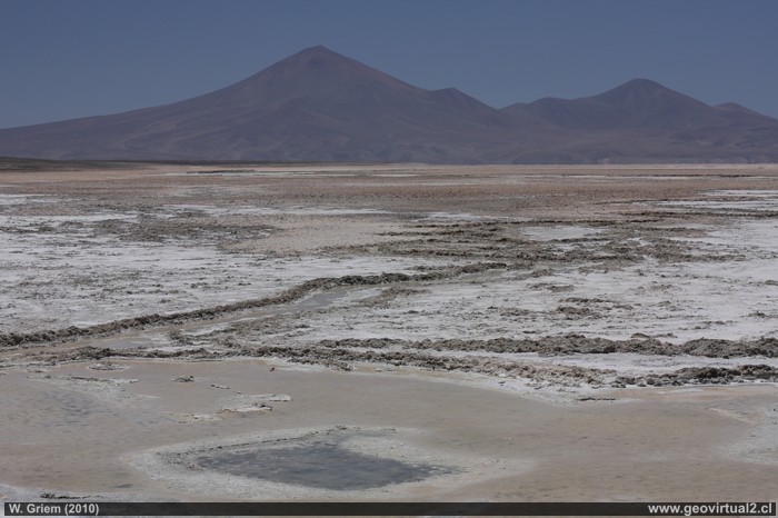 Pedernales Salt Flats with Doña Inés mountain in the background, Atacama Region - Chile.