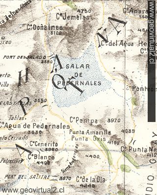 Mapa de Riso 1906, sector Salar de Pedernales en el desierto de Atacama, Chile