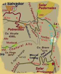 Karte von Pedernales und Maricunga in der atacama Region Chile