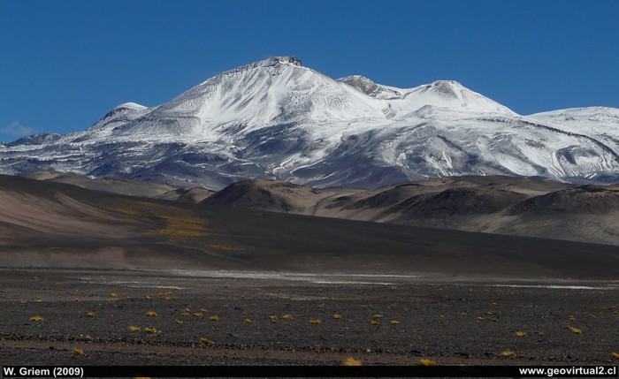 Nevado Ojos del Salado, the highest mountain in Chile; Region of Atacama - Chile, seen from the viewpoint of the international road.