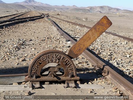 Empalme del ferrocarril entre Diego de Almagro y Inca de Oro en Atacama, Chile