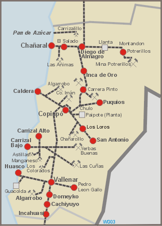 Plano esquem�tico de las lineas hist�ricas del ferrocarril en Atacama 