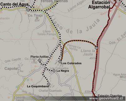 Carta de los ferrocarriles en el sector Astillas - Manganesa - Coquimbana, Region de Atacama, Chile