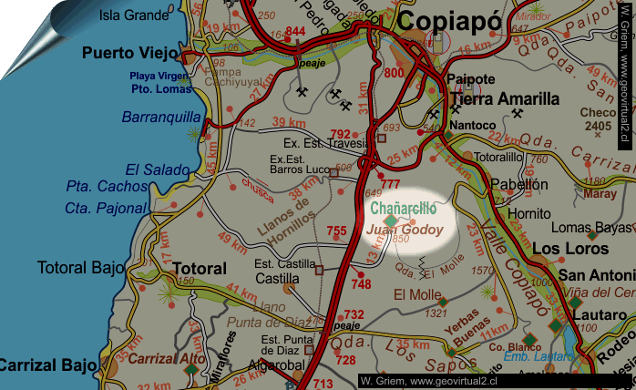 Lage der Chañarcillo Silberminen in der Atacama Wüste, Chile