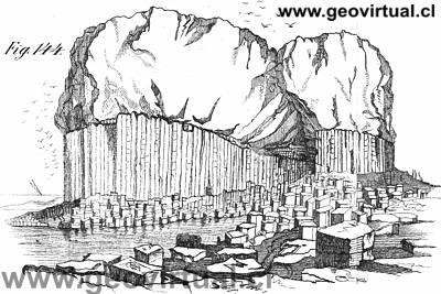 Ejemplo de una columnata de basaltos (De la Beche, 1852)