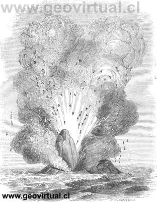 Erupci�n de Ferdinandea - una isla volc�nica en el oc�ano