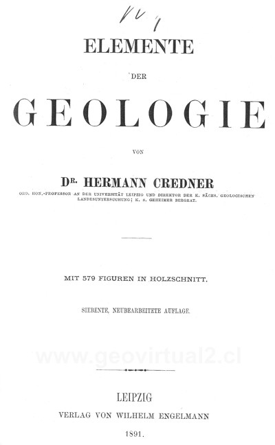Hermann Credner: Elemente der Geologie - Titulo del libro de 1891