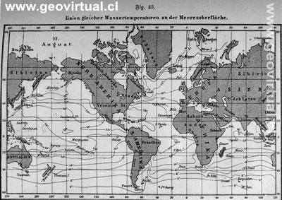 Temperatura del oc�ano en agosto (Kr�mmel, 1886)