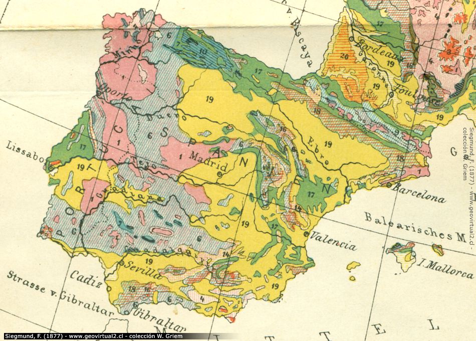 F Siegmund 1877 Geologische Karte Spanien Portugal