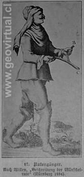 Hombre con varilla adivinatoria - prospecci�n enga�osa - retrato hist�rico