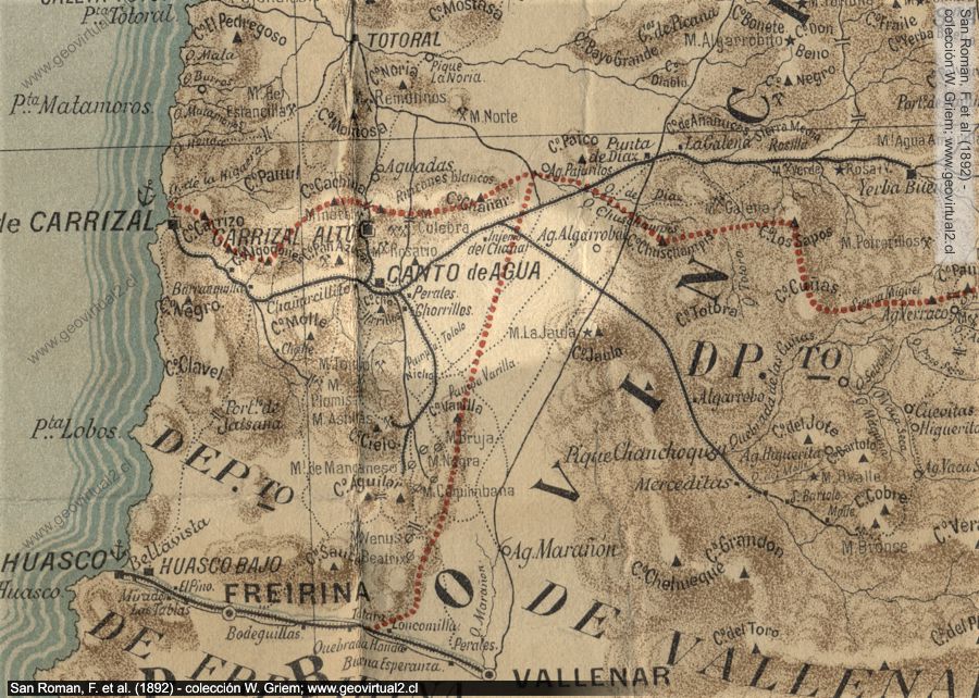Mapa de San Román, 1892 sector Carrizal y Canto de Agua
