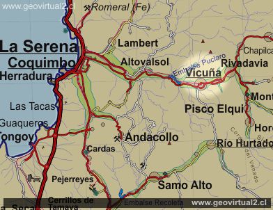 Mapa de Vicuña, Elqui, Región de Coquimbo, Chile