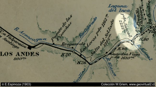 Mapa de Espinoza, 1903: Sector Juncal, Chile