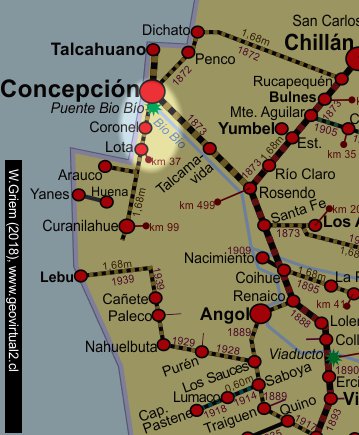 Mapa del sector puente ferroviario de Biobío 