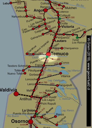 Mapa del sector Temuco, Chile - ferrrocarriles de Chile