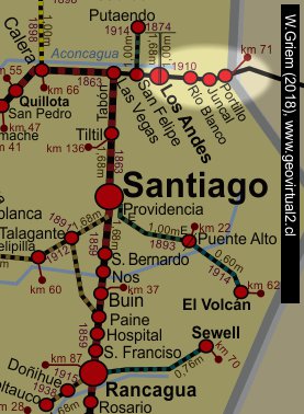 Mapa del trayecto transandino en Chile