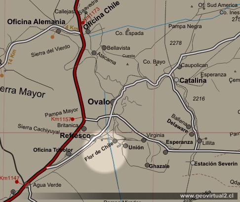 Mapa ubicación de la oficina Flor de Chile, desierto de Atacama