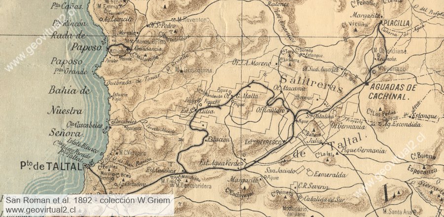 Karte von San Román: Salpeter Bezirk von Taltal in Chile