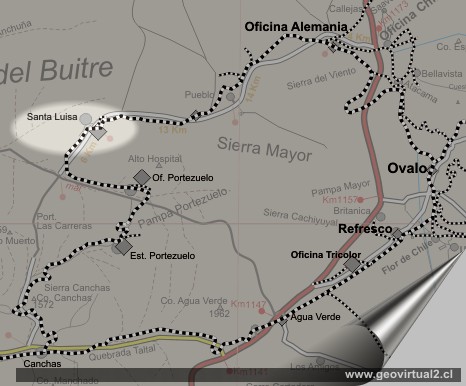 Carta de las lineas ferreas - oficina Santa Luisa, Desierto Atacama