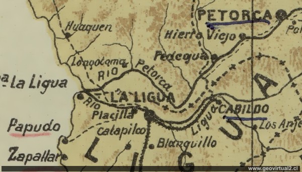 Línea ferrea Cabildo en Chile 1903