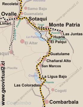 Carta ferrocarril de Ovalle a Combarbala, Chile