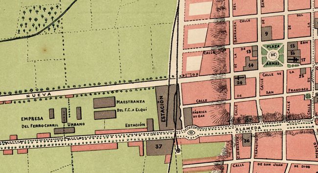 Plano de La Serena, estación y línea férrea, Chile
