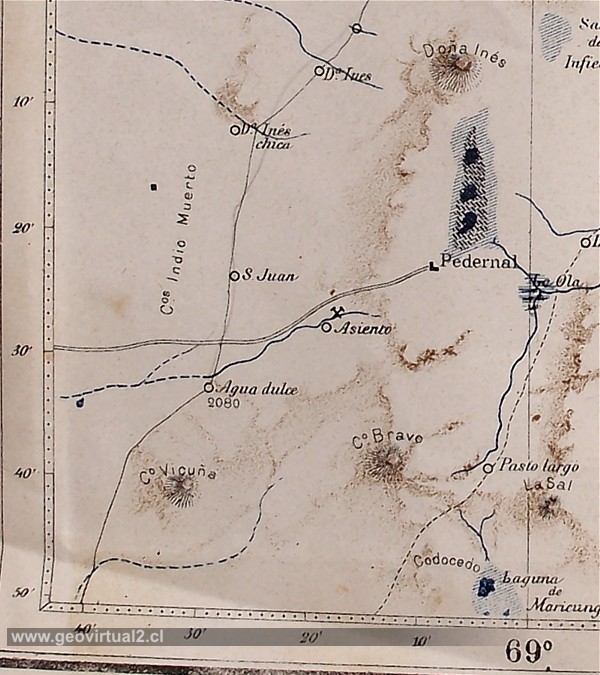 Karte der Anden aus dem Jahre 1885 - Atacama, Chile