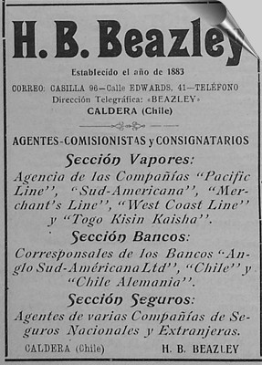 Werbung von H.B. Beazley in Caldera, Atacama Region, Chile