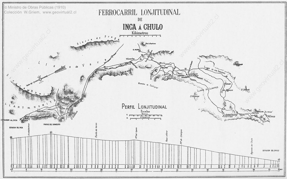 Mapa longitudinal Inca de Oro a Chile 1910