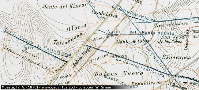 Karte der Minenbezirke in Chanarcillo von Moesta