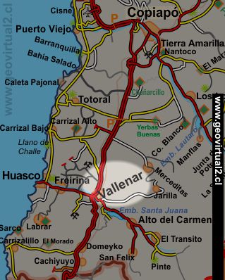 Lage von Vallenar in der chilenischen Atacama Region