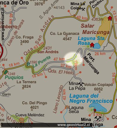 Lage der Vega La Junta in den chilenischen Anden