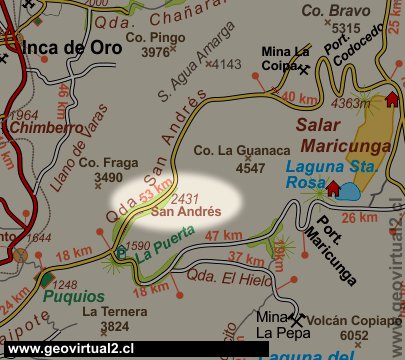 Carta del sector San Andrés en Atacama, Chile