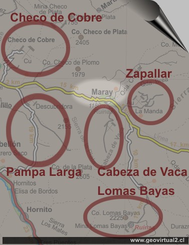 Karte der Bergbaugebiete bei Cabeza de Vaca in Atacama
