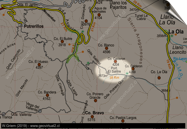Mapa del Sector portezuelo El Salitre en Atacama, Chile