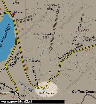 Karte des Bereichs des Lama Flusses in der Atacama Region, Chile